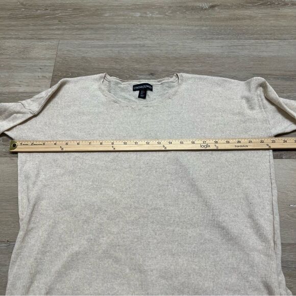 Cynthia Rowley Merino Wool Sweater Size L Oatmeal Beige Heather Pullover Womens - Picture 3 of 6